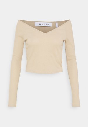 OFF SHOULDER HEART NECK - Maglietta a manica lunga - beige