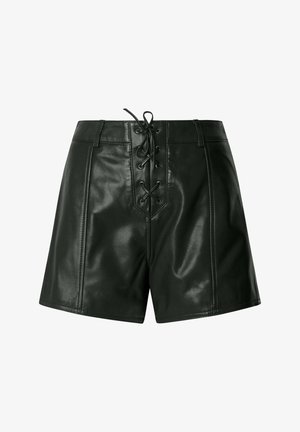 Zwarte short van imitatielleer met hoge taille, veterdetail aan de voorkant en riemlussen.