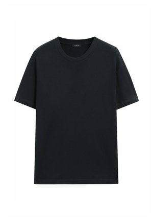 Sort bomulds-T-shirt med rund halsudskæring og korte ærmer. Har en afslappet pasform og glat textur, velegnet til afslappet brug.