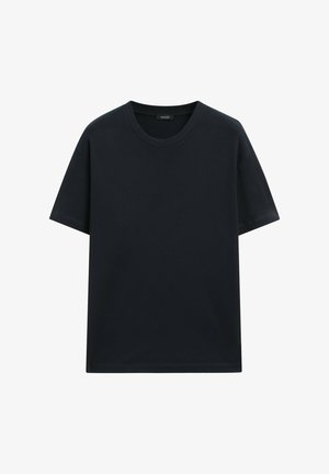 Sort bomulds-T-shirt med rund halsudskæring og korte ærmer. Har en afslappet pasform og glat textur, velegnet til afslappet brug.