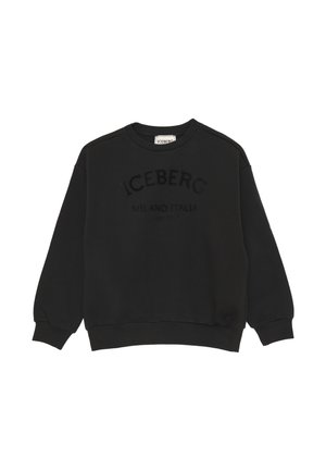 Felpa nera realizzata in morbido tessuto, con scollo rotondo e polsini a costine. Sul fronte è presente la scritta in rilievo "ICEBERG MILANO ITALIA."