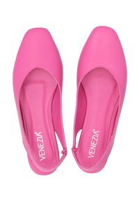 Rosa Ballerinas mit quadratischer Spitze, aus glattem synthetischem Material. Mit ausgeschnittenen Seiten und einer gepolsterten Einlegesohle für zusätzlichen Komfort.