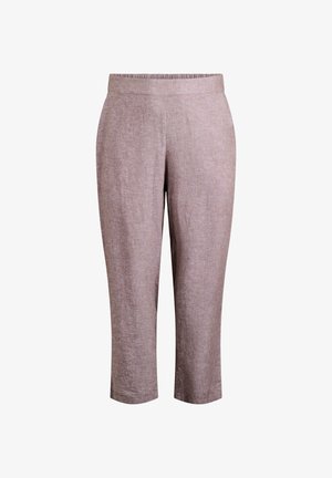 Linnenmix, lichtbruine capri-broek met elastische tailleband, met een gestructureerde afwerking en recht naar beneden lopende pijpen. Geen zichtbare zakken.