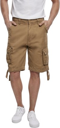 Shorts cargo en kaki, fabriqués dans un tissu résistant. Comprend deux poches latérales, deux poches à l'avant et des liens ajustables à l'ourlet.