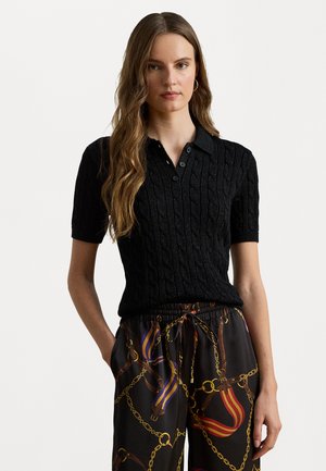METALLIC CABLE-KNIT POLO SWEATER - Pullover - black metallic