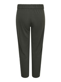 Pantalon court vert foncé avec taille élastique, coupe droite et sans poches visibles, montré de dos sur fond blanc.