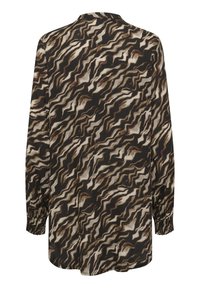 Blusa a maniche lunghe in tessuto leggero, con un motivo ondulato nei toni del nero, marrone e crema. Polsini elastici e orlo arrotondato.