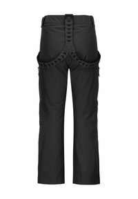 Pantaloni outdoor neri con cinturini in vita regolabili, tasche laterali con zip e ginocchia rinforzate per una maggiore durata. Fit strutturato, design sartoriale.