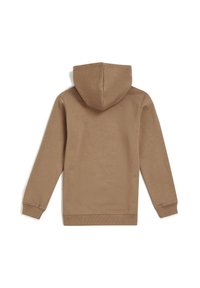 Felpa marrone con tasca a marsupio, maniche lunghe, cappuccio con coulisse e polsini e orlo a costine. Tessuto morbido con una consistenza liscia.