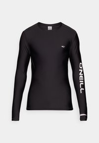 Rash guard a maniche lunghe nera realizzata in materiale elasticizzato. Presenta un logo O'Neill bianco sulla manica destra e un design elegante e aderente.