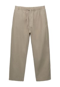 Beige, relaxed-fit broeken gemaakt van zachte stof. Voorzien van een elastische tailleband met een trekkoord en zijzakken. Glad textuur.