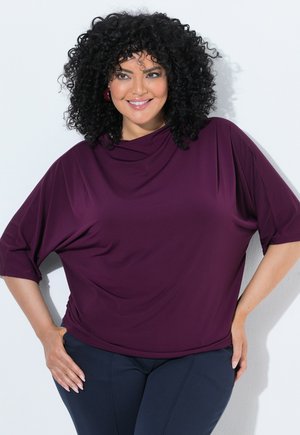Ulla Popken, WATERFALL NECKLINE 3/4 SLEEVE JERSEY TEE - Long sleeved top - dark plum