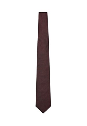 Cravate étroite rouge foncé avec un motif texturé subtil, présentée à plat sur fond blanc.