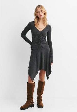 ASYMMETRIC GATHERED - MIDI  - Jerseykleid - dark grey