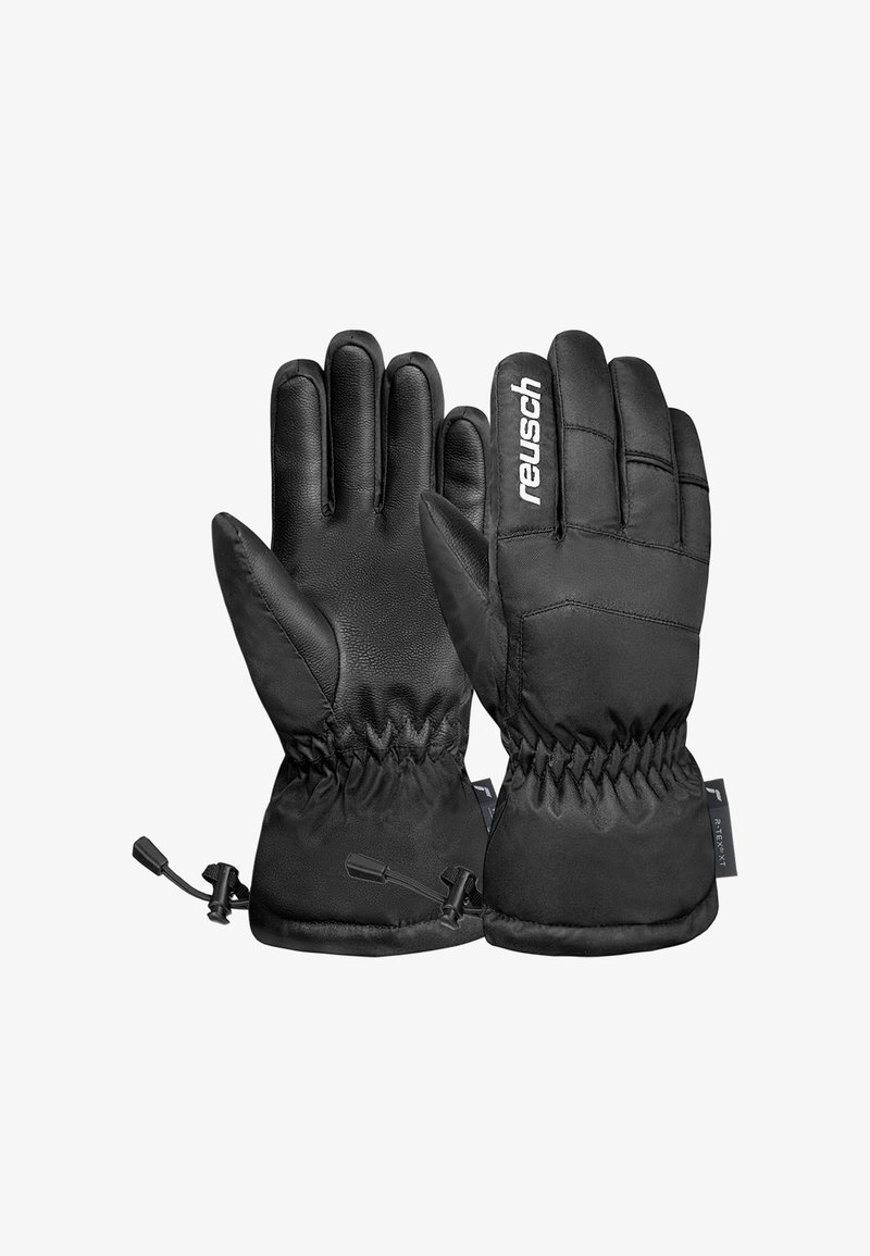 Schwarze isolierte Handschuhe mit Gummihandflächen, elastischen Handgelenkabschlüssen und Zugbandverstellung. Mit Logo auf der Rückseite. Hergestellt aus strapazierfähigen Materialien.