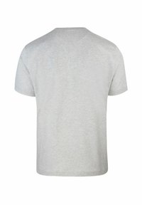 T-shirt grigio chiaro a maniche corte realizzato in cotone morbido. Presenta un collo rotondo e una texture liscia, senza loghi o motivi visibili.
