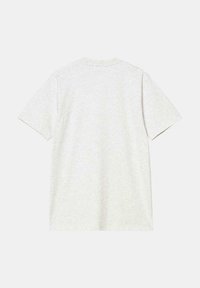 Camiseta de algodón de color gris claro, con mangas cortas, cuello redondo y un acabado de textura suave. Sin gráficos ni adornos visibles.