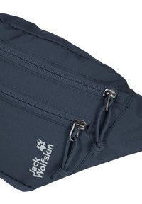 Sac banane Jack Wolfskin bleu marine avec deux compartiments zippés et tirettes en tissu.