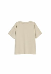 Beige kortärmad t-shirt i mjuk bomull, med rund halsringning och avslappnad passform, enkel sömnad och inga synliga logotyper.