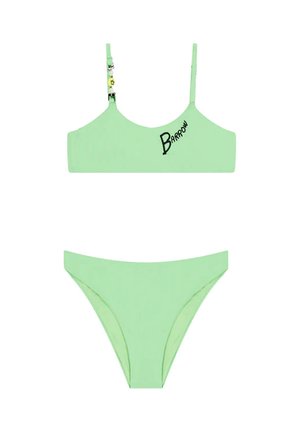 Set bikini verde con top corto dotato di spalline sottili e logo. La parte inferiore ha un taglio classico con cuciture sottili in vita.