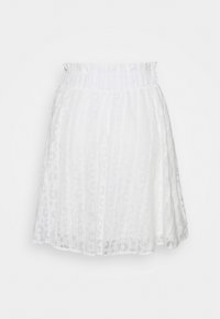 Vit veckad kjol med en texturerad mönstring. Har ett elastiskt midjeband och en flödande design som når knäna. Lätt och luftigt tyg.