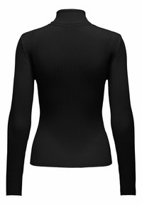 Maglione nero a maniche lunghe con colletto a dolcevita realizzato in un materiale elasticizzato, caratterizzato da una silhouette aderente e una design con colletto alto.