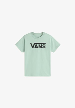 Mintgrøn bomulds t-shirt med et stort sort "VANS" logo på forsiden. Korte ærmer og rundt halsudskæring. Glat tekstur.