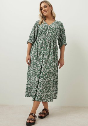 Yours Clothing PRINT V-NECK - Robe chemise - green