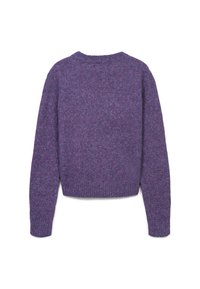 Lila gestrickter Pullover mit langen Ärmeln, verkürztem Design, gerippten Bündchen und Saum, mit einer strukturierten Oberfläche.
