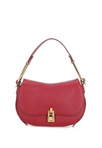 Borsa a tracolla rossa in pelle con forma arrotondata, chiusura a gancio dorato e tracolla corta. Superficie texturizzata con finitura liscia.
