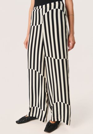 Trousers - irregular stripes beige print