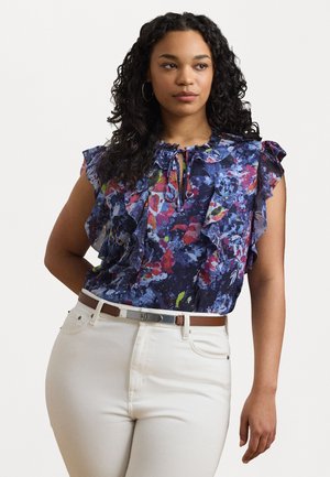 PRINT RUFFLE-TRIM GEORGETTE BLOUSE - Blouse - blue multi-coloured