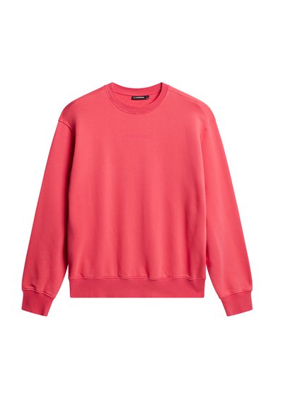 Felpa rosa corallo con colletto a girocollo, maniche lunghe e polsini a costine. Realizzata in morbido cotone con un discreto logo in rilievo.