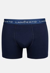 Granatowe bokserki wykonane z miękkiej bawełny, z dopasowanym krojem i elastycznym ściągaczem z logo w kontrastowym niebieskim kolorze z białym napisem.