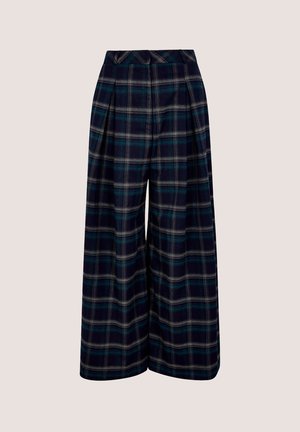 Apricot, CHECK PRINT WIDE-LEG TROUSERS - Панталони - navy
