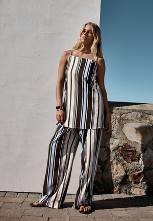 Next, TALL FIT - WIDE LEG TROUSERS - Stoffhose - chocolate brown blue stripe