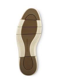 Schoenzool met een bicolor ontwerp: tan rubber basis en lichte crème accenten. Beschikt over groeven voor grip en textuurpatronen voor extra houvast.
