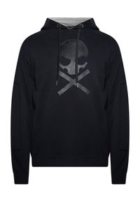 Zwarte hoodie met een grafisch ontwerp van een doodskop en gekruiste botten op de voorkant. Voorzien van een trekkoordkap, ribbelboorden en zijzakken.