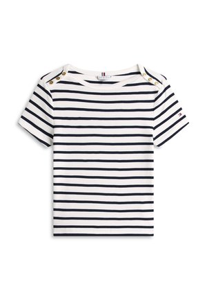 Tommy Hilfiger, GOLD-TONE BUTTON SLIM BOAT NECK T-SHIRT - Tričko s potlačou - ecru/dark night navy