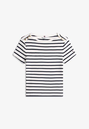 Tommy Hilfiger, GOLD-TONE BUTTON SLIM BOAT NECK T-SHIRT - Tričko s potlačou - ecru/dark night navy