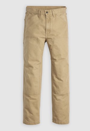 Keki munkásnadrág erős pamutból, egyenes szárú kialakítással, megerősített térdrésszel és több elülső zsebbel.