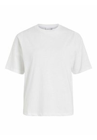 Tricou din bumbac alb, cu mâneci scurte, guler rotund și o croială lejeră. Textură netedă, fără modele sau accente suplimentare.
