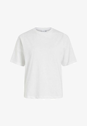 Tricou din bumbac alb, cu mâneci scurte, guler rotund și o croială lejeră. Textură netedă, fără modele sau accente suplimentare.