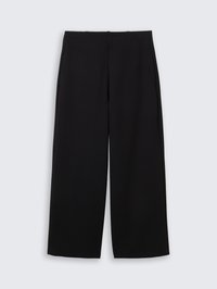 Pantalon noir à jambes larges avec une taille haute et sans attaches visibles, présenté à plat sur un fond gris clair.