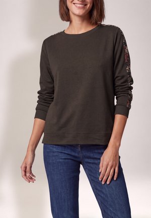 Cecil, SHIRT WITH A BOAT NECK AND PRINTED TAPE - T-shirt à manches longues - truffle brown