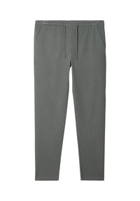 Grijze joggingsbroek gemaakt van zachte stof, met een elastische tailleband met trekkoord, zijzakken en een taps toelopend ontwerp.