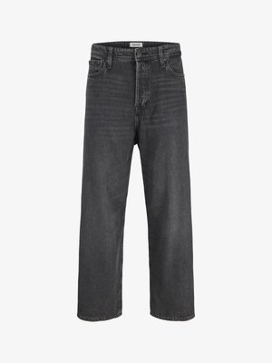 Čierne rifle s rovnými nohavicami a vysokým pásom, zapínaním na gombík a zips, pútkami na opasok a prednými aj zadnými vreckami.