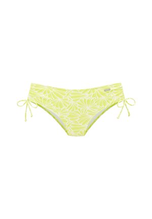 Geel bikini broekje met een witte bloemmotief, voorzien van zijstrikjes en een zachte textuur. Ontworpen voor een comfortabele pasvorm.