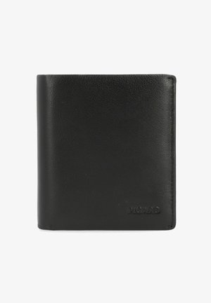 Zwarte leren portemonnee met een gestructureerde afwerking, bi-fold ontwerp, afgeronde hoeken en een opgelegde "PIGARD" logo rechtsonder.