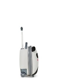 Valigia rigida con design panda. Caratterizzata da accenti grigi, manico telescopico, ruote nere e orecchie testurizzate. Chiusura con zip.